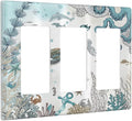 Sea Turtle Octopus Ocean Underwater Animal 3 Gang Rocker Light Switch Covers Decorative Unique Triple Outlet Wall Plate Cover Faceplate Decorative Switchplate GFCI for Bedroom Bathroom Decor