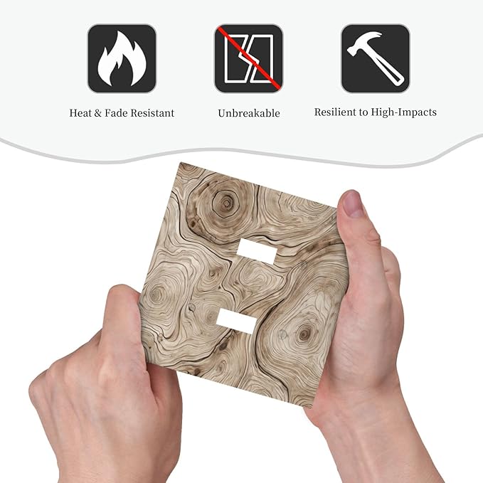 Tree Annual Rings Burl Texture Brown Wood Grain Print Decorative Switch Plates 2 Gang Double Toggle Outlet Light Switch Cover Wall Plate Electrical Faceplate for Farmhouse Bedroom Decor