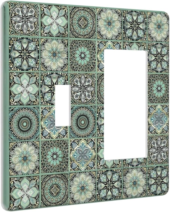 Moroccan Mandala Tile Floral Talavera Tiles Outlet Covers 1 Toggle 1 Rocker Combination Decorative Wall Plate Electrical Switch Plates Light Switch Cover Plate for Bathroom Kitchen Decor