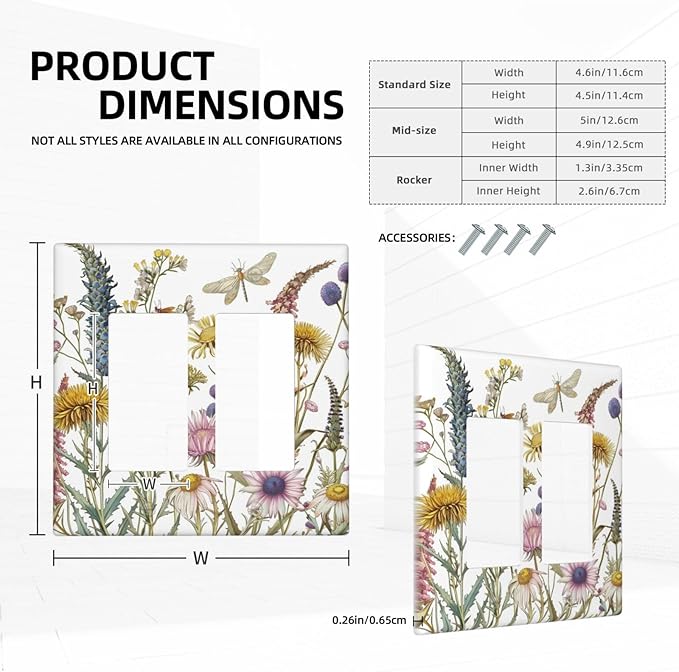 Light Switch Cover Plate Botanical Wildflowers Dragonfly Colorful Floral 2 Gang Double Rocker Outlet Covers Decorative Switch plates Electrical Wall Plates GFCI Receptacle for Bathroom Bedroom
