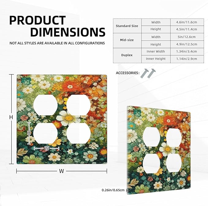 Decorative Light Switch Cover Plate Colorful Flowers Green Plants Meadow Floral 2 Gang Switch Plate Covers Double Duplex Wall Plates Switch Plates and Outlet Covers for Bathroom Bedroom