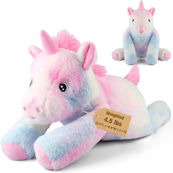 Bobbie & Laxi 24" & 4.5lbs Unicorn Stuffed Animal, Sitting & Laying Weighted Stuffed Animals, Cuddly & Soft Weighted Unicorn Plush for Adults & Kids, Unicorn Gifts for Christmas & Valentine’s Day