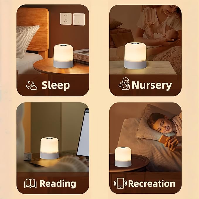 Portable Baby Night Light, 3 Color Egg Lights for Nursery, 2400mAh, Small Rechargeable LED Lamp, Dimmable Touch Nightlight for Newborn, Toddler, Kids, Adults 2 Pack