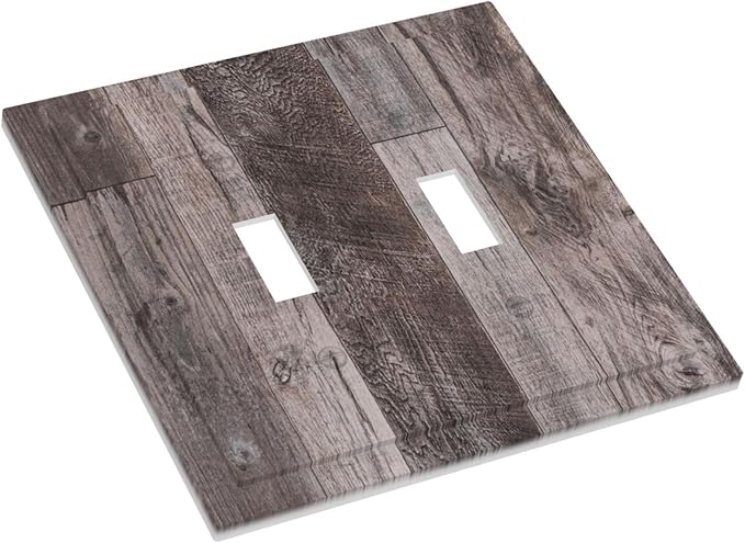 Decorative Switch Plates Rustic Dark Grey Wood Retro Country Wooden 2 Gang Double Toggle Outlet Light Switch Cover Wall Plate Electrical Faceplate for Farmhouse Cabin Decor