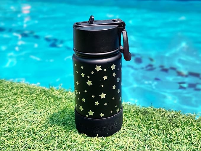 CHILLOUT LIFE 12 oz Kids Insulated Water Bottle for School with Straw Lid Leakproof and Cute Waterproof Stickers, Personalized Stainless Steel Thermos Flask Metal Water Bottle for Girls & Boys