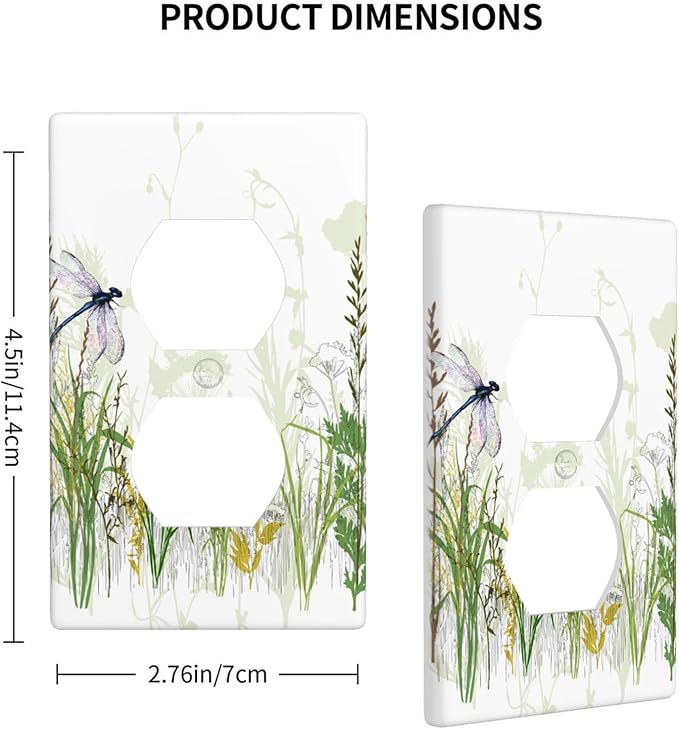 1-Gang Duplex Wall Plate, Wildflower & Dragonfly Printed Outlet Cover, Boho Cottage Garden Floral Decor for Sunroom Bedroom