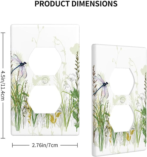1-Gang Duplex Wall Plate, Wildflower & Dragonfly Printed Outlet Cover, Boho Cottage Garden Floral Decor for Sunroom Bedroom