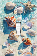 Decorative Light Switch Cover Ocean Waves Starfish Conch Scallop Shell 1 Gang Single Toggle Device Electrical Faceplate Switchplates Decorator Outlet Wall Plate For Kids Room Nursery Decor