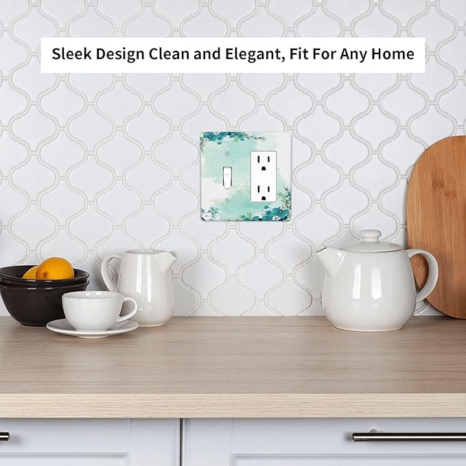 Outlet Covers Blue Green Flowers Light Green Watercolor Patterns 1 Toggle 1 Rocker Combination Decorative Wall Plate Light Switch Cover Plate Electrical Switch Plates for Bedroom Home
