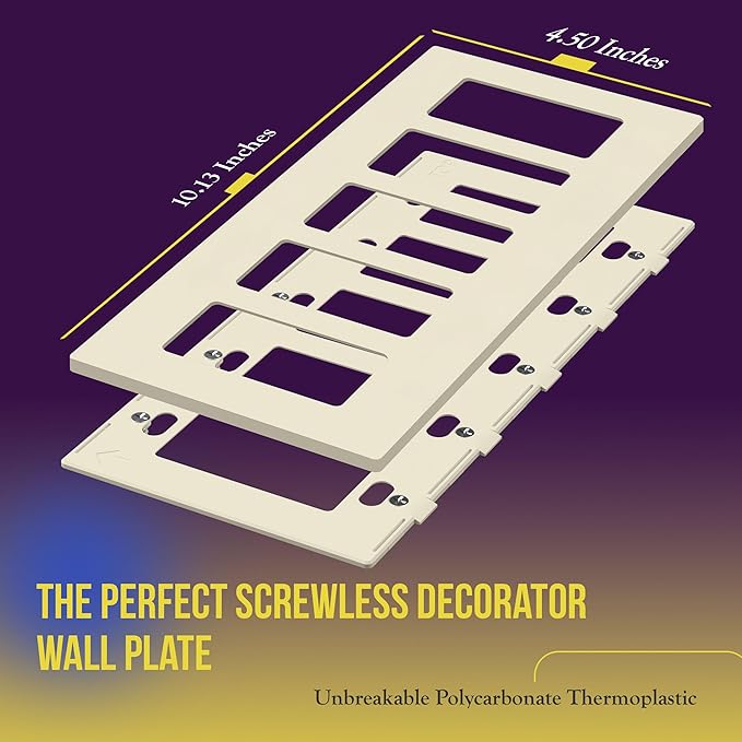 ENERLITES Screwless Decorator Wall Plate Child Safe Outlet Cover, Size 5-Gang 4.68" H x 10.14" L, Unbreakable Polycarbonate Thermoplastic, SI8835-LA, Glossy, Light Almond
