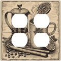 Decorative Outlet Covers Beige Vintage Rustic Coffee Beans Spice 2 Gang Decorative Switch Plate Double Duplex Wall Plates Switch Plates and Outlet Covers for Kitchen Coffee Bar Decor