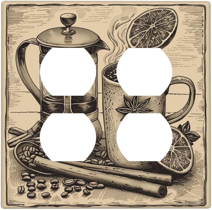 Decorative Outlet Covers Beige Vintage Rustic Coffee Beans Spice 2 Gang Decorative Switch Plate Double Duplex Wall Plates Switch Plates and Outlet Covers for Kitchen Coffee Bar Decor