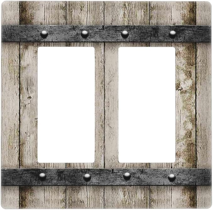 Rustic Vintage Brown Wood Plank 2 Gang Double GFCI Rocker Rocker/Decorator Light Switch Cover Decorative Outlet Wall Plate Electrical Faceplate Screwless