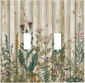 Vintage Wild Flowers Botanical Green Leaves Plants Double Toggle Light Switch Covers Decorative Rustic Wood Plank 2 Gang Wall Plate Dual Electrical Faceplate Switchplate for Farmhouse Bathroom