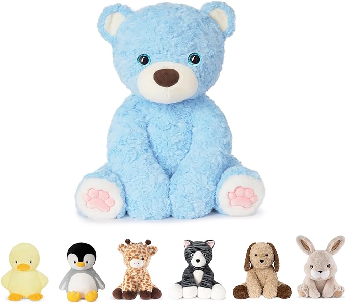 Niuniu Daddy 14" | 3.5 Pound Weighted Bear Stuffed Animal, Giant Blue Weighted Teddy Bear Plush Toy for Kids Adults, Large Big Cute Weighted Body Pillow Plush for Birthday Christmas Holiday Presents
