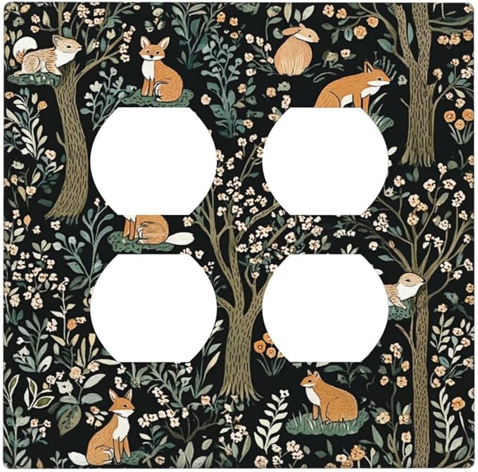Outlet Covers Fairy Forest Animals Fox Squirrel Flower 2 Gang Double Duplex Decorative Light Switch Covers Electrical Wallplates Socket Faceplate For Bed Room Farmhouse Decor