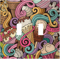 Cartoon Hand Drawn Ice Cream Doodles Colorful Print Decorative Switch Plates 2 Gang Double Toggle Outlet Light Switch Cover Wall Plate Electrical Faceplate for Kids Room Nursery Decor