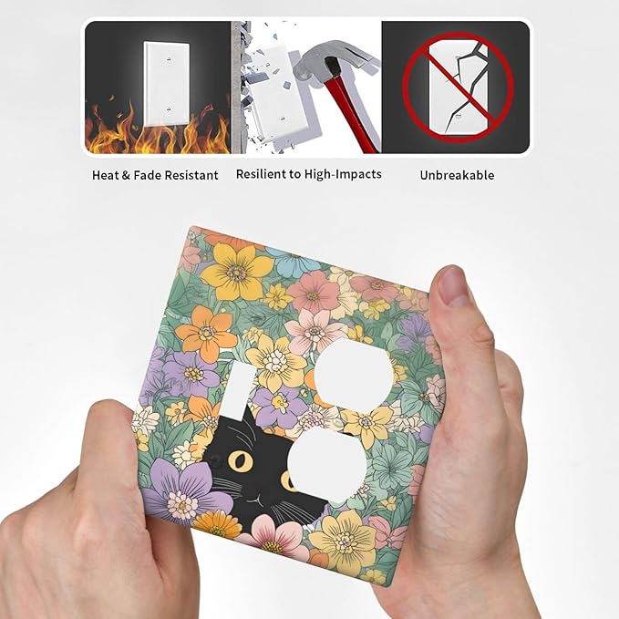 Wallplates Funny Cute Cartoon Cat Floral Colorful Flower 1 Toggle 1 Duplex Switch Plate Electrical Gfci Faceplate Decorative Light Switch Covers For Kids Room Nursery Decor