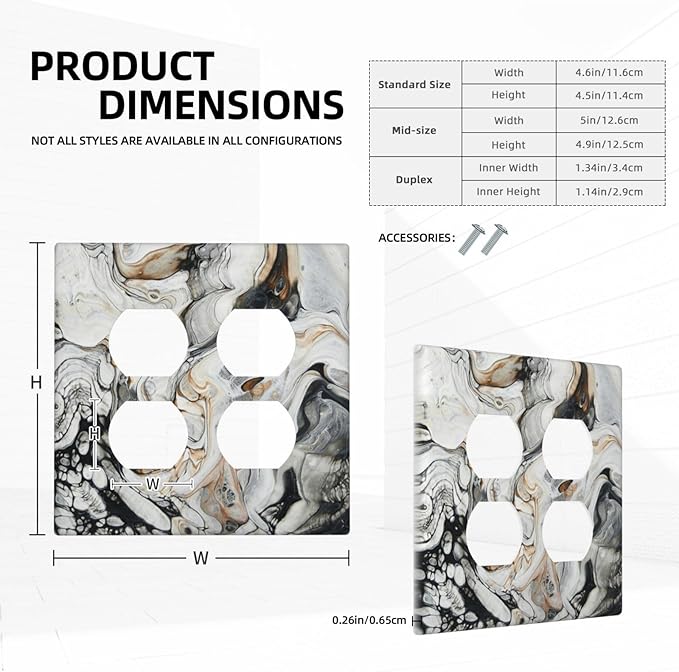 Black Gold Marble Texture Modern Abstract Print Outlet Covers 2 Gang Double Duplex Decorative Light Switch Covers Electrical Wallplates Socket Faceplate for Bathroom Kitchen Decor
