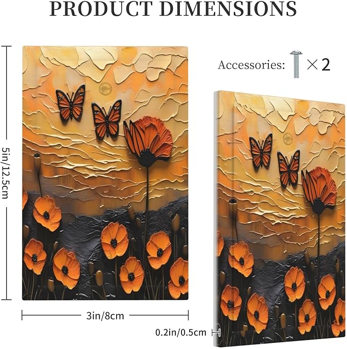 Oil Painting Flower Sunset Butterfly Vintage Rustic Floral Light Switch Cover Plate 1 Gang No Device Blank Electrical Wall Plates Faceplate Decorative Switch Plate Covers for Bedroom Living Room Decor