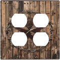 Outlet Covers Rustic Star Western Cowboy Wood 2 Gang Decorative Light Switch Cover Double Duplex Wall Plates Switch Plates Electrical Socket Covers for Farmhouse Home Decor