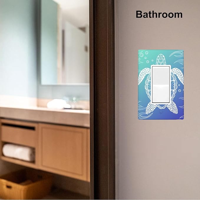 Sea Turtle Ocean 1-Gang Rocker Wall Plate, Blue Coastal Switch Plate for Bathroom, Beach House & Coastal Home