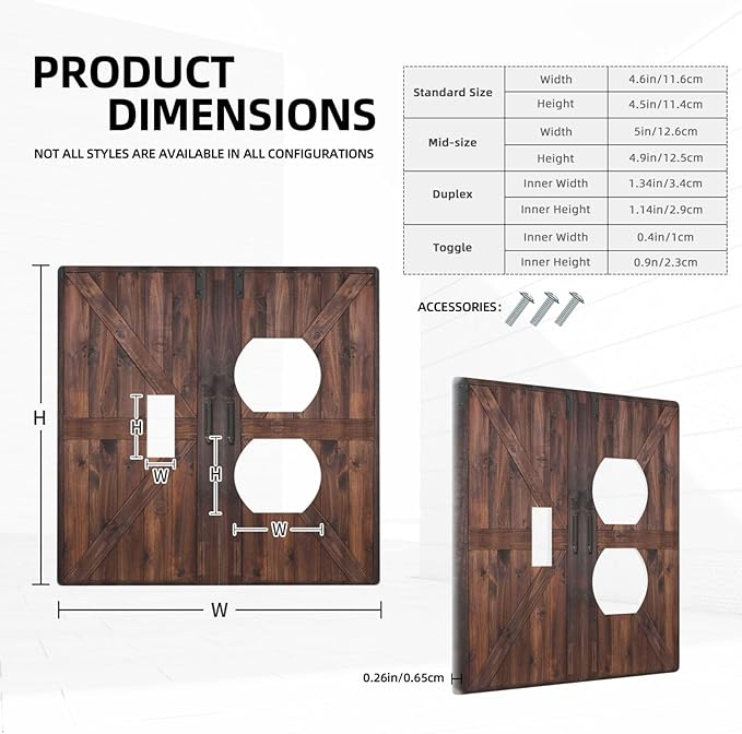 Rustic Barn Doors Vintage Brown Wood Plank Print Wallplates 1 Toggle 1 Duplex Switch Plate Electrical GFCI Faceplate Decorative Light Switch Covers for Farmhouse Home Decor