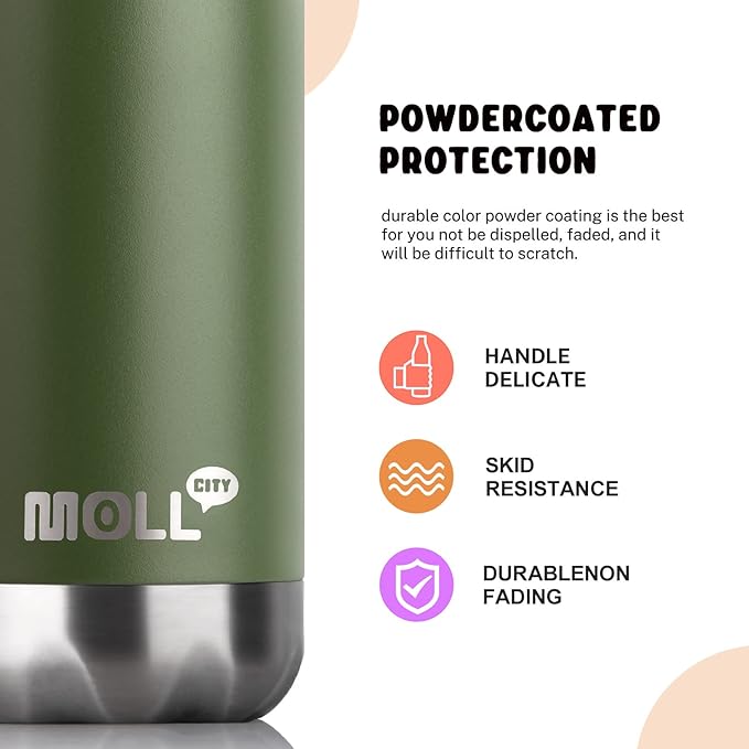 Small Water Bottles for Kids -9 oz Stainless Steel Insulated Vacuum Water Bottle for School Metal Leak Proof Cola Shape Mini Water Bottle for Boys (Grass Green)