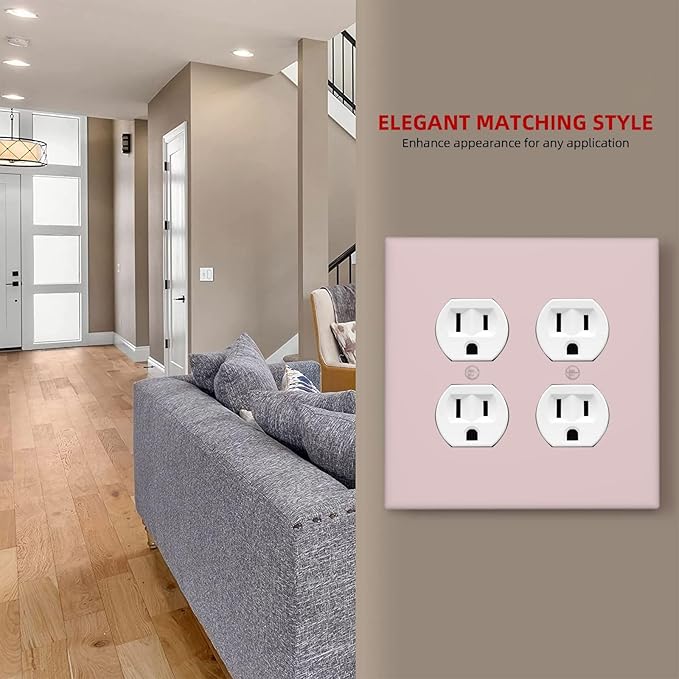 Cute Pink 2 Gang Double Duplex Receptacle Combo Outlet Light Switch Cover Solid Color Woman Girl Girly Wall Plate Electrical Faceplate Decorative Dual Device Switchplate