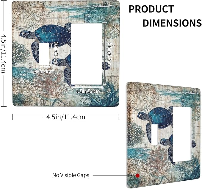 Blue Green Sea Turtle Tropical Ocean Coral Nautical Map Outlet Covers 1 Toggle 1 Rocker Combination Decorative Wall Plate Electrical Switch Plates Light Switch Cover Plate For Bed Room Bathroom Decor