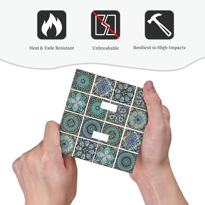 Decorative Switch Plates Mandala Decorative Rustic Vintage Turquoise Pattern 2 Gang Double Toggle Outlet Light Switch Cover Wall Plate Electrical Faceplate for Bedroom Bathroom Decor