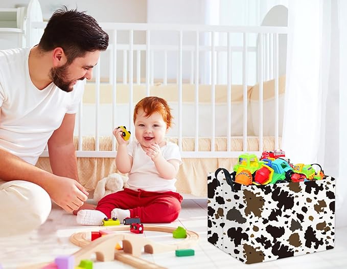 HIYAGON Rectangular Easter Cow Basket - Kids Baby Storage Bin Toy Organizer Box for Boys Room Decor
