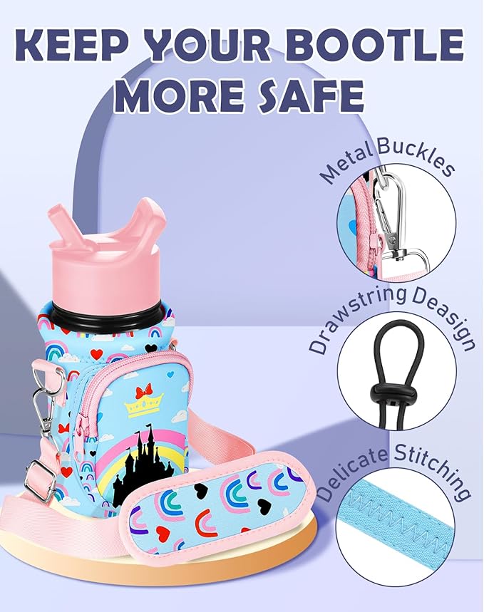 Miss Adola Water Bottle Carrier with Strap - Insulated Kids Water Bottle Holder for Boys Girls Bottle Bag for 10-18Oz