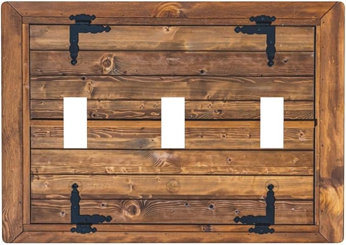 Faux Wood Decorative Printed Light Switch Cover Plates Decorative Triple Toggle Wall Plate, 3 Gang Lightswitch Cover