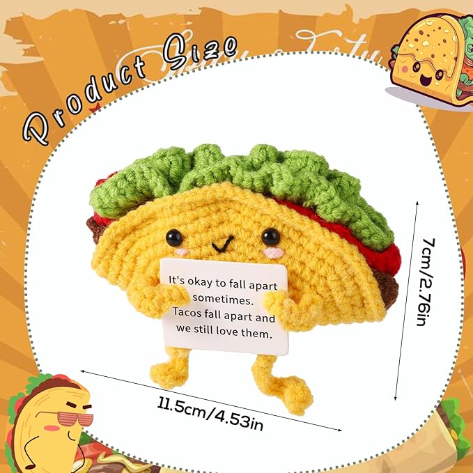 Positive Support Taco, Inspirational Crochet Taco Encouragement Knitted Potato Wool Doll Motivational Handmade Toy for Cheer Up Gift Party Decoration