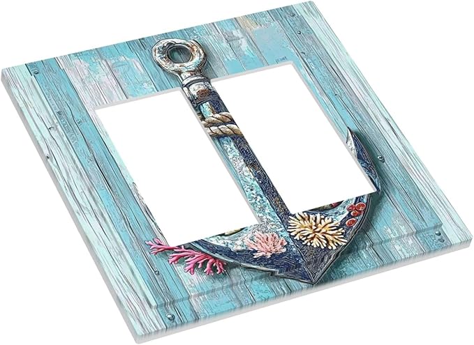 Decorative Outlet Covers Anchor Coastal Beach Nautical Coral 2 Gang Double Gfci Rocker Electrical Wall Panels Light Switch Cover Plate For Farmhouse Cabin Decor
