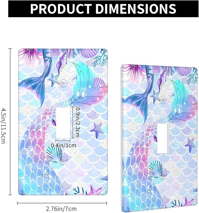 Mermaid Girl Light Switch Cover Plates Decorative 1 Gang Single Toggle Wall Plate Electrical Switchpalte Faceplate for Kid Bedroom Home Bathroom Decor 4.5" x 2.76"