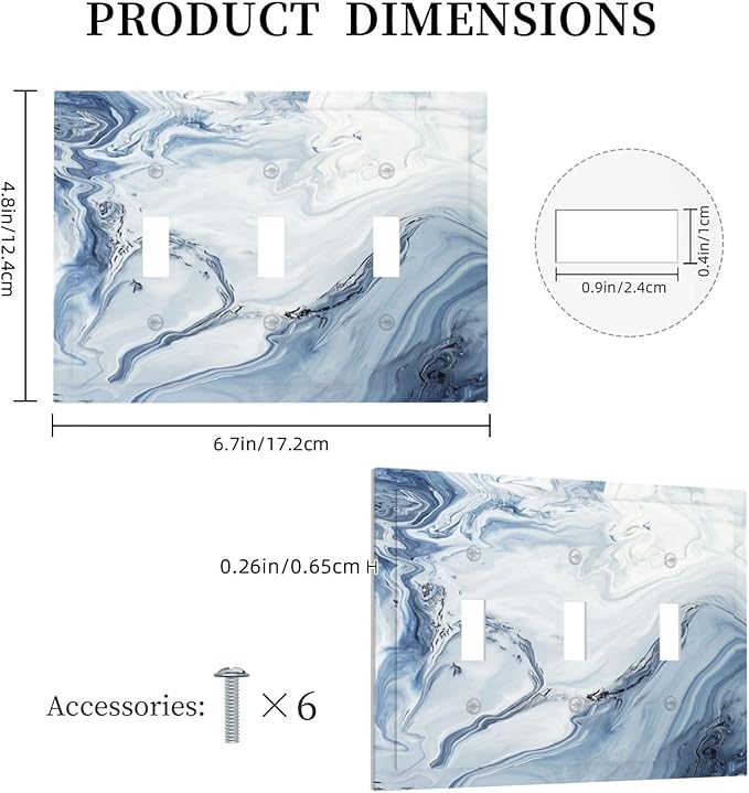 Decorative Switch Plates Blue Marble Pattern 3 Gang Wall Plate Faceplate Triple Toggle Light Switch Cover Electrical Wall Panels for Bedroom living Room Decor
