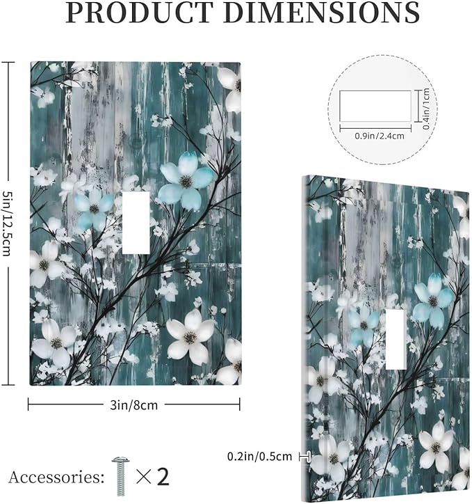 Rustic Blue Watercolor Flower Wooden Background Decorative Light Switch Cover 1 Gang Single Toggle Device Electrical Faceplate Switchplates Decorator Outlet Wall Plate for Bedroom Living Room Decor