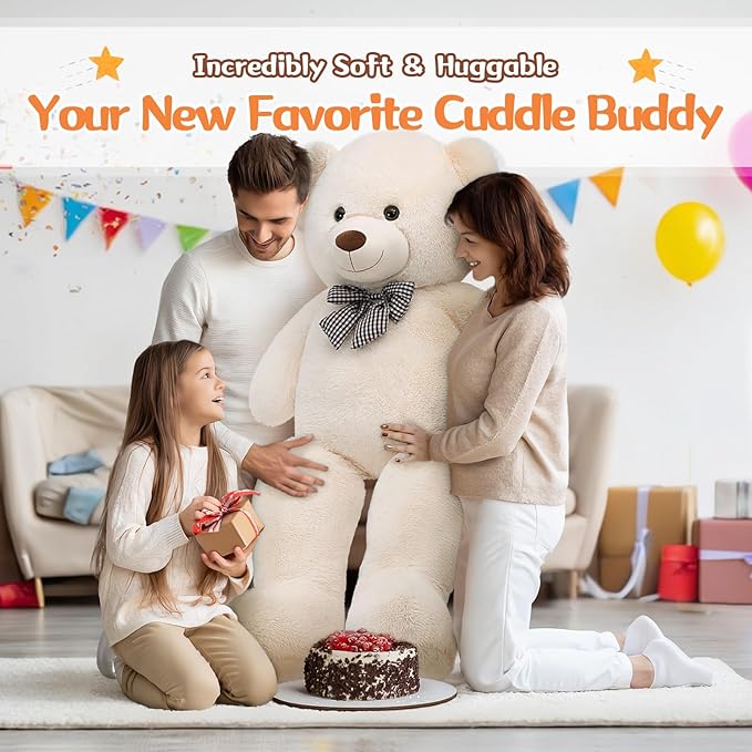 MorisMos Life SizeTeddy Bear, 55 Inch Jumbo Big Stuffed Animals Plush, Large Bear Stuffed Animal Gifts for Girlfriend, Boyfriend, Kids, White