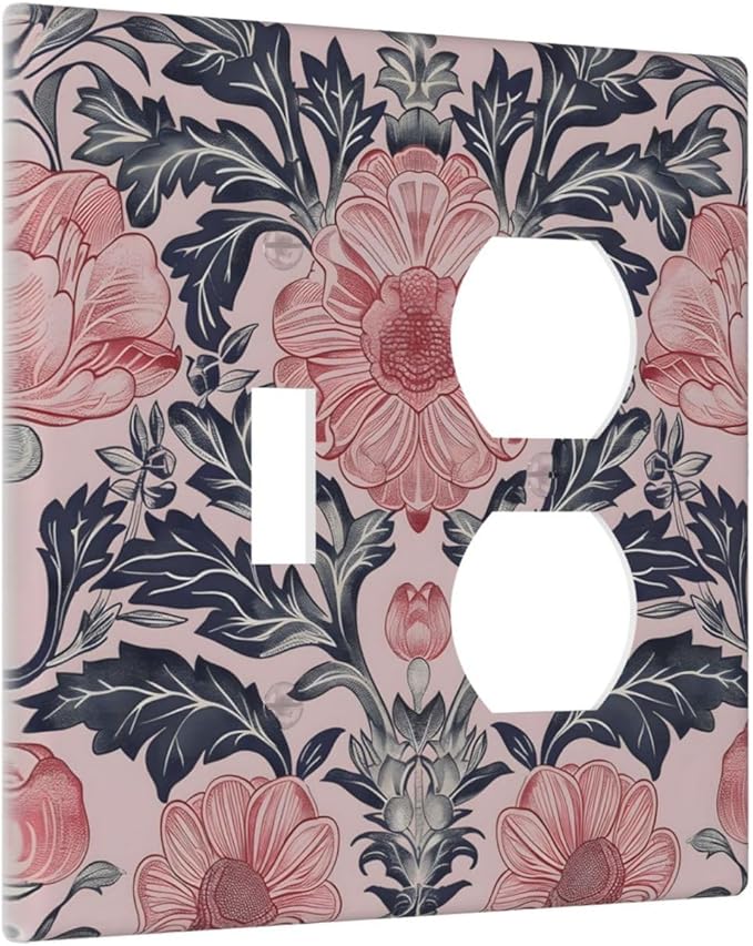 Pink Floral Vintage Botanical Boho Flower Wallplates 1 Toggle 1 Duplex Switch Plate Electrical GFCI Faceplate Decorative Light Switch Covers for Farmhouse Home Decor