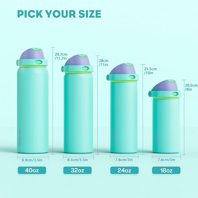 POWCAN 18 oz Insulated Water Bottle: 2-in-1 Push-Button Spout & Quick-Flip Straw, Leakproof, Cold 24Hrs, Fits Car Cup Holder, Stainless Steel Sports Water Bottle, Gift for Women, Girls (Sea Princess)