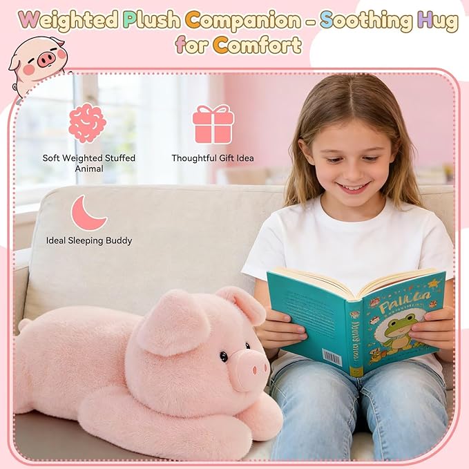 QUIRAI Weighted Stuffed Animals Pig Plush, 24" | 3.3 lb Pig Stuffed Animal, Pillowfort Weighted Plush Animals & Cute Plushies Gifts for Kids Adults