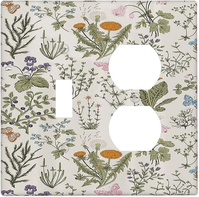 Outlet Covers Boho Floral Vintage Flowers Plants 2 Gang Decorative Switch Plates 1 Toggle Duplex Combo Light Switch Cover GFCI Electrical Wall Plates for Bathroom Bedroom Decor