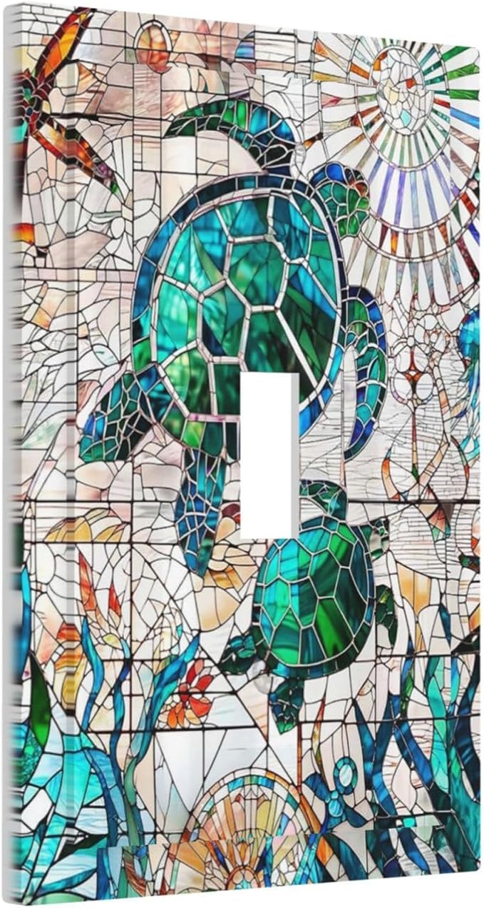 Nautical Teal Green/Blue Sea Turtles Beach Decorative Light Switch Cover 1-Gang Single Toggle Wall Plate Summer Ocean Marine Starfish Animals Electrical Device Outlet Switch Faceplate Cover Jumbo Size