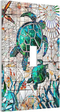 Nautical Teal Green/Blue Sea Turtles Beach Decorative Light Switch Cover 1-Gang Single Toggle Wall Plate Summer Ocean Marine Starfish Animals Electrical Device Outlet Switch Faceplate Cover Jumbo Size