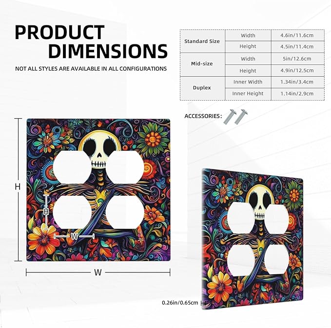 Outlet Covers Colorful Flowers Abstract Skull 2 Gang Double Duplex Decorative Light Switch Covers Electrical Wallplates Socket Faceplate For Home Living Room Decor