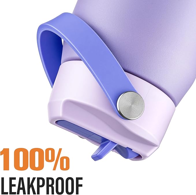 Oldley 18oz Insulated Water Bottle with Straw, Stainless Steel Water Bottle for Sports, Travel, School, BPA-Free Sports Bottles for Adult Kids, Leak-Proof, Purple