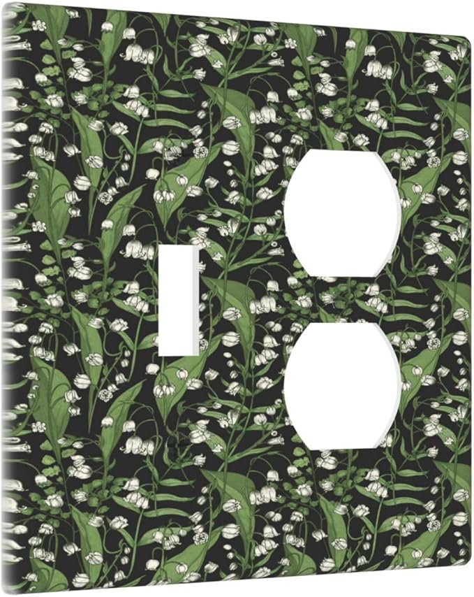 Boho Floral Green Leaves White Flowers Wallplates 1 Toggle 1 Duplex Switch Plate Electrical GFCI Faceplate Decorative Light Switch Covers for Farmhouse Bed Room Decor