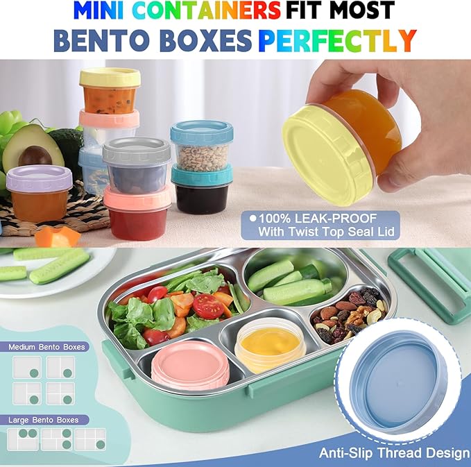 Yomarket 6pcs 2 oz Salad Dressing Container To Go Small Sauce Containers with Lids, Reusable Condiment Cups for Lunch Box, Leakproof, Freezer, Microwave & Dishwasher Safe